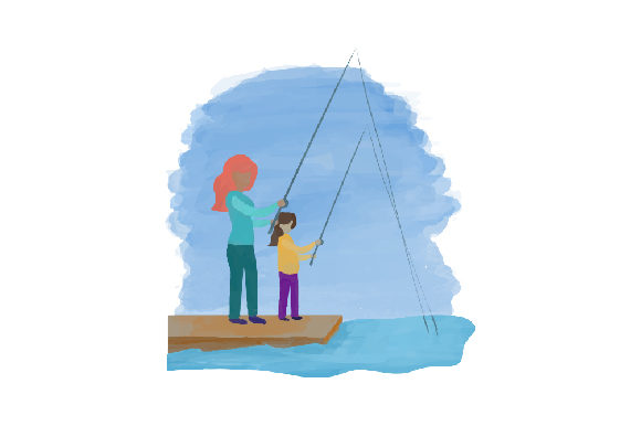 Mom and Daughter Fishing: Crafts & Hobbies Asset