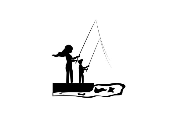 Mom and Son Fishing Silhouette for Crafts & Hobbies